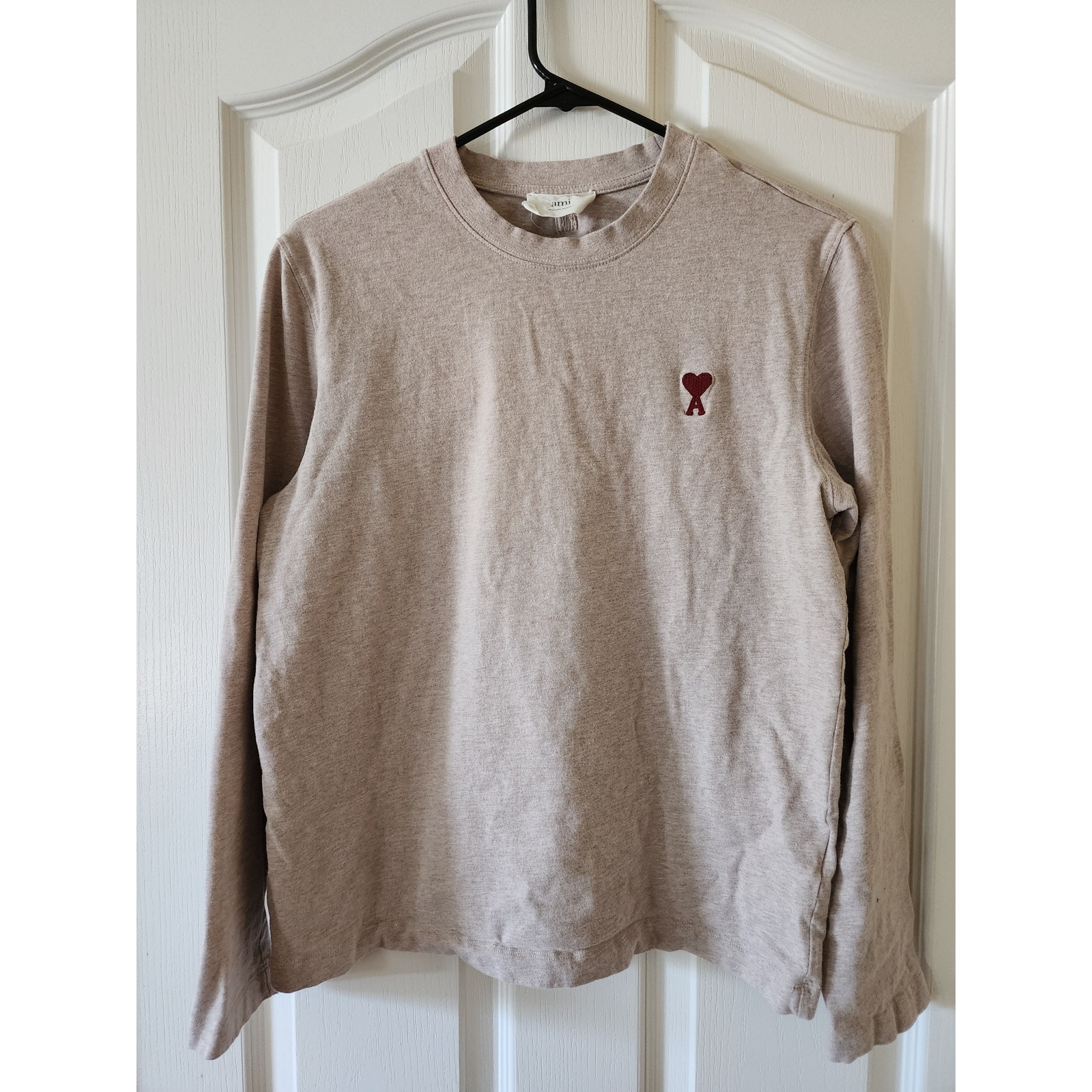 Ami Paris Ami De Coeur Long Sleeve T-Shirt Crewneck Top S Heathered Sand Beige